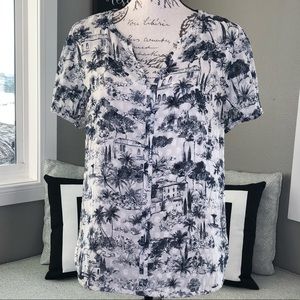 Tory Burch Silk Blue and White Palm Tree Top